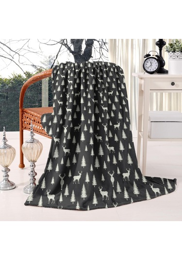 Geyik Desenli 40x50 İnç Flanel Polar Battaniye, Yumuşak Ve Rahat-a13 Deer Forest Tree