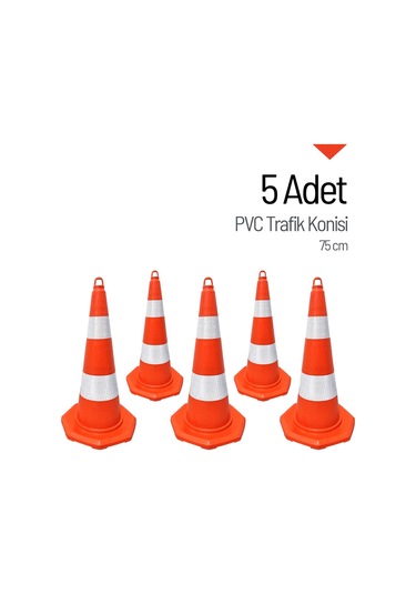 5'li Pvc Trafik Konisi Seti 75 Cm Trafik Dubası-3625