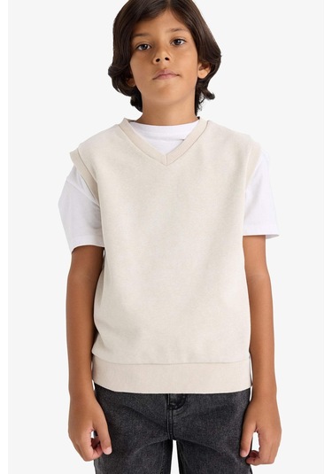 Defacto Erkek Çocuk V Yaka Yıkamalı Süveter G1819a825aubg779 Bej