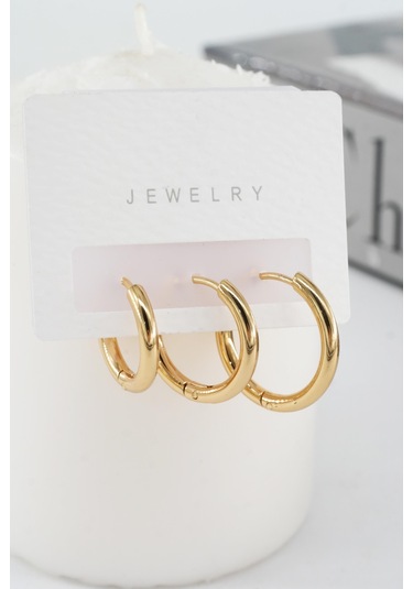 Kadın Kararmaz 316 L Çelik 3'lü Halka Set Küpe - Sarı