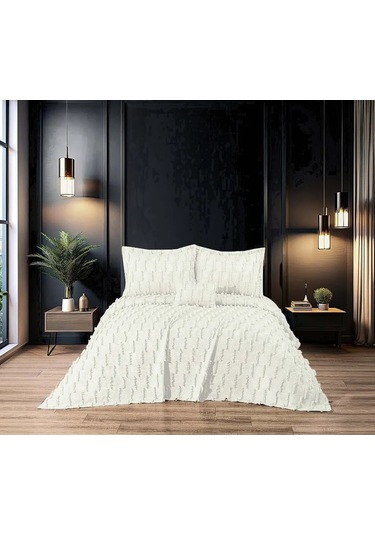 Yağmur 4 Parça Çift Kişilik Yatak Örtüsü Krem