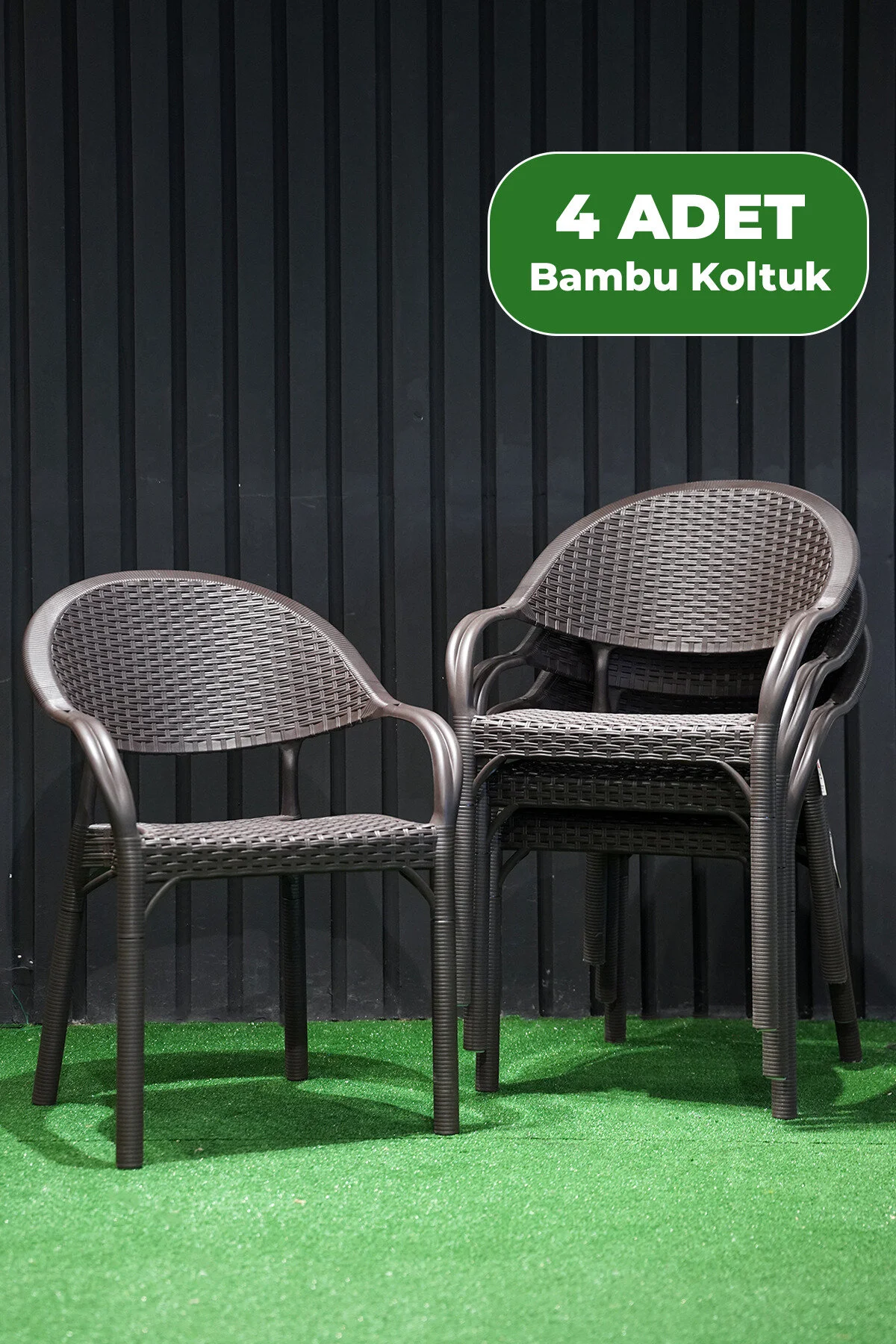 Alezy Bambu Rattan Kollu Koltuk 4 Adet Kahverengi