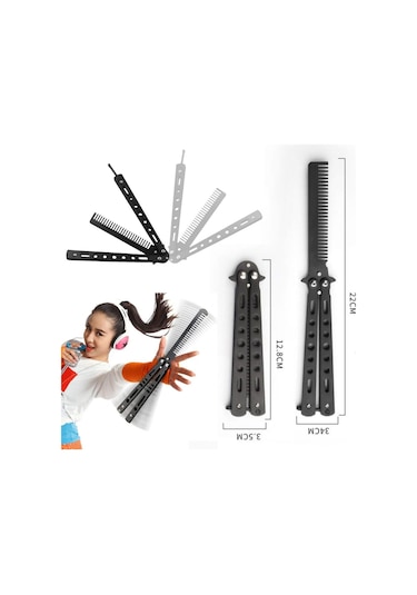 Buffer Siyah Katlanabilir Paslanmaz Çelik Kelebek Bıçak Tarak Sakal Bıyık Fırçası Profesyonel Saç Kesimi İçin Tarak