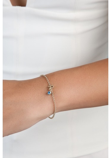 14 Ayar Altın Göz Sallantılı Harf Bileklik - R Sarı Altın