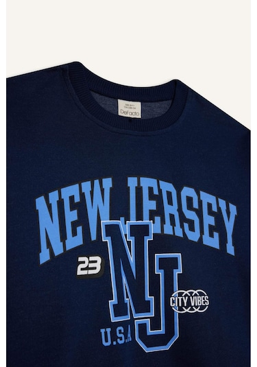 Defacto Kız Çocuk Relax Fit Bisiklet Yaka Baskılı Sweatshirt E8894a825aunv241 Lacivert