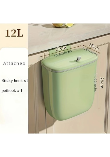 Honeybeeshop Duvar Montajlı Mutfak Çöp Kutusu Dolap Kapısı Asma Gıda Atık Sepeti 12l Kakao Kremalı Puding Mint