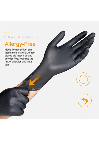 Suofeng "100 Adet Nitril Eldiven - Latex İçermez, Tozsuz, Dayanıklı, Yağa Ve Kimyasallara Dayanıklı" Siyah