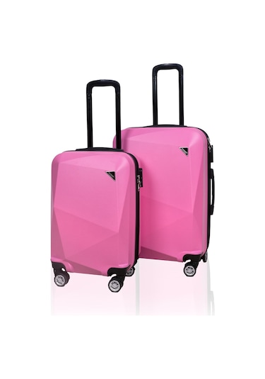 Polo&Sky Elmas Model Pembe Renk 2'li Valiz Seti (Kabin+Orta)