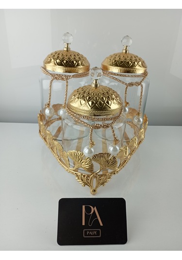 Çay Kahve Şekerlik Kavanoz Sunumluk Söz Nişan Kız İsteme Çikolatalık Dekoratif Obje Biblo Süs Eşya Üçgen Altın