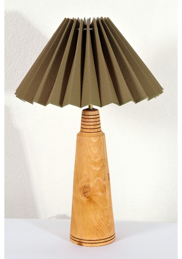 El Yapımı Ahşap Pileli Masa Lambası Abajur Haki Yükseklik 66 Yeşil