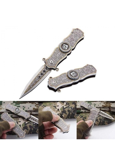 Göbeği Fosforlu 16cm İthal Stres Çarklı Kamp Çakısı Hediyelik Gümüş
