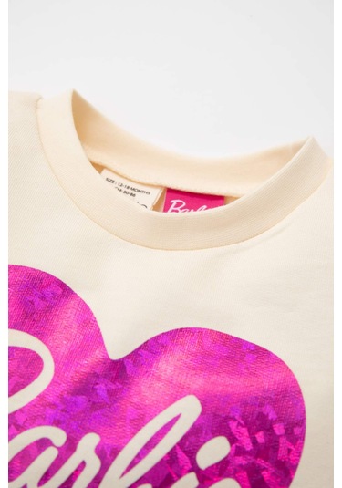 Defacto Kız Bebek Bisiklet Yaka Barbie Uzun Kollu Sweatshirt Elbise D2542A524AUER233 Ekru