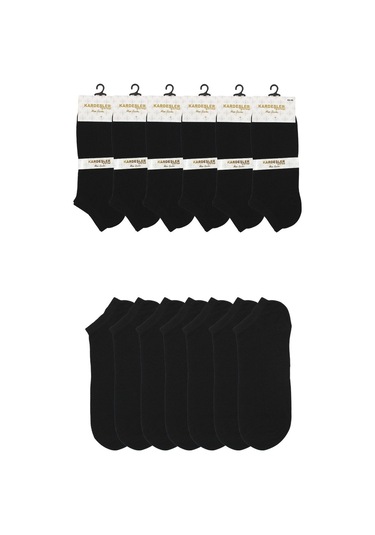 Erkek Siyah Patik Pamuklu Pirinç Örgülü Çorap 6'lı Paket Siyah