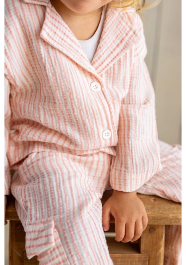 Oliventhekid Turuncu Çizgili Müslin Kargo Pantolon Turuncu Turuncu