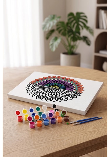 Oval Çiçek Mandala Ahşap Boyama Seti 40x50 Cm