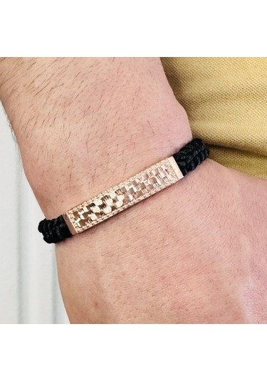 Gümüş Erkek Bileklik,14k Rose Altın Kaplama,el Örgüsü Bileklik