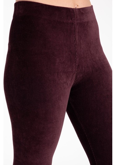 Fitilli Kadife Tayt Bordo Kadın Fitilli Kadife Yüksek Bel Tayt No Color