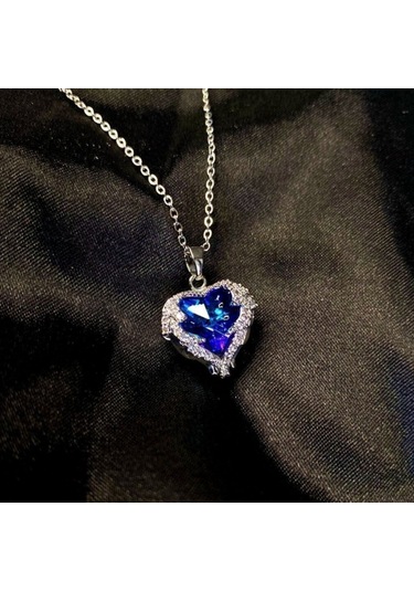 Gümüş Renk Sf Zincirde Mavi Kalp Gezegen Vip Solmaz Kararmaz Çelik Kolye Gümüş