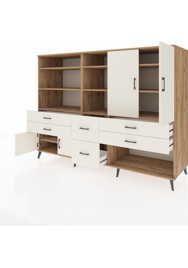 Kronos Dolap 10 Raflı 6 Çekmeceli 4 Kapaklı 220x59x163 Çam-aytaşı Çam-aytaşı