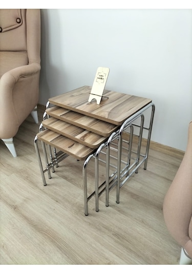 Evko Mobilya Buket Sehpa, 4'lü Zigon Sehpa, Dörtlü, Krom-aceviz