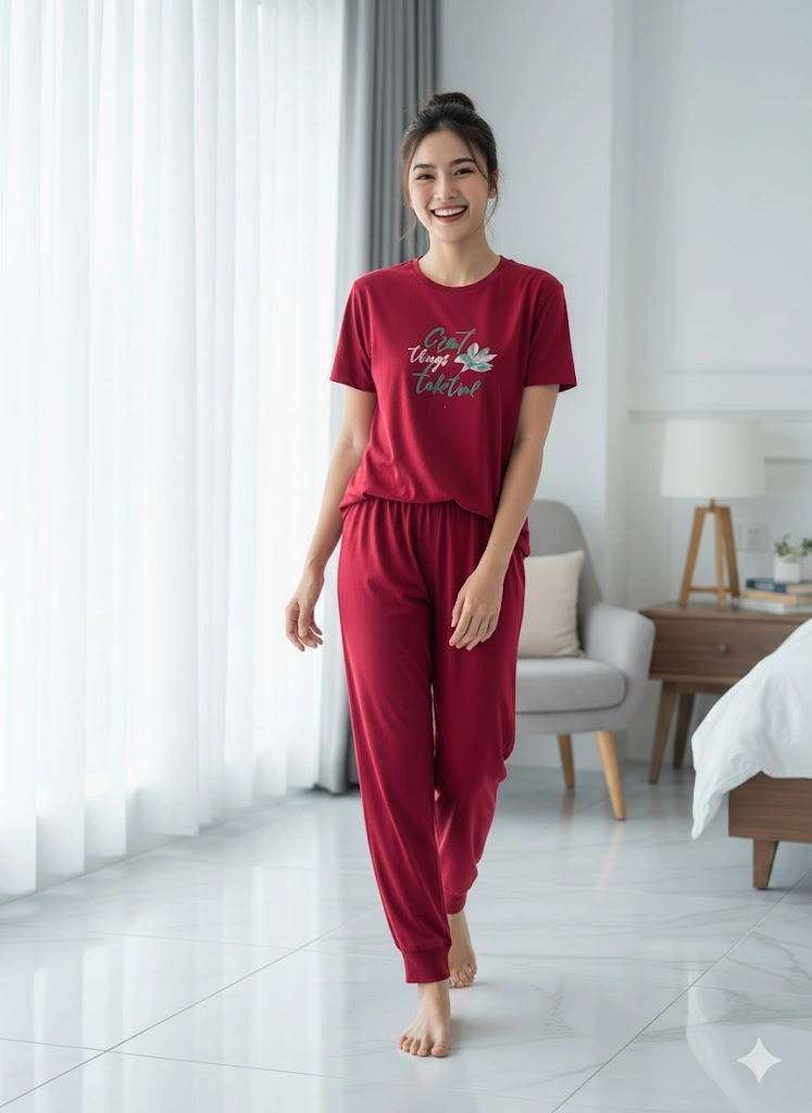 Kadın Bordo Yazlık Pijama Takım Bordo
