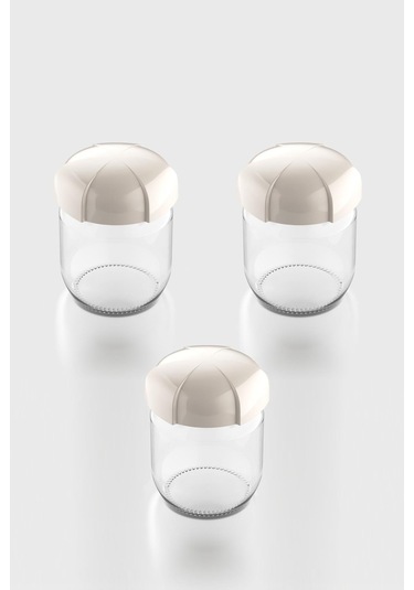 Renga Rhea 425 Ml Bej Kapaklı 3'lü Cam Kavanoz Seti 131010 Bej