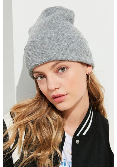 Unisex Kışlık Gri Katlamalı Bere Gri