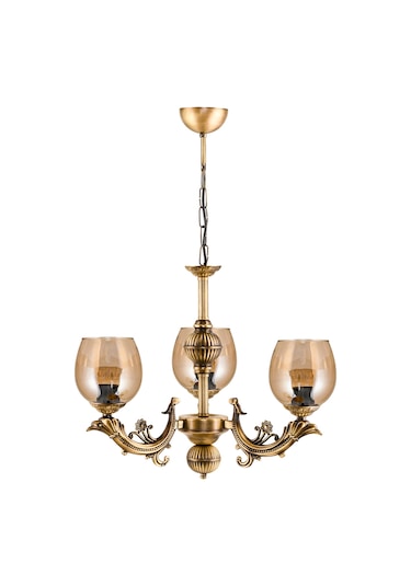 Dede Üç Kollu Sava Zamak Avize Bal Rengi Camlı Eskitme Bal