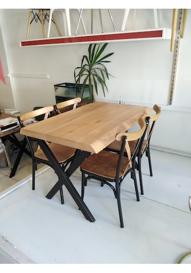 Bintaşmobilya 4 Kişilik Kütük Masa Tonet Sandalye Takımı 120X80.Cm