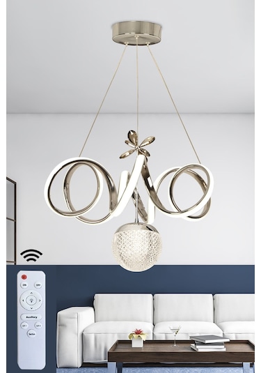 Ransom Toplu Kumandalı Krom Gümüş Dimmerli Ledli Kıvrım Avize Gri