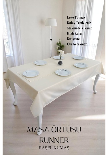 Smooth Set Masa Örtüsü Ve Runner Seti Sofra Bezi Çeyiz Seti Masa Örtüsü Ve Runner Krem