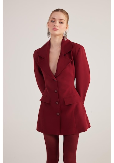 Holly Lolly Belden Oturmalı Fit Kesim Deja Blazer Ceket Bordo