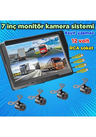 Kayıtsız 7 İnç Monitör Ve 4 Adet Kamera Seti 12 Volt