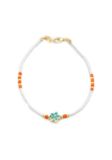 Boncuklu Çiçek Halhal - Mavi Çok Renkli