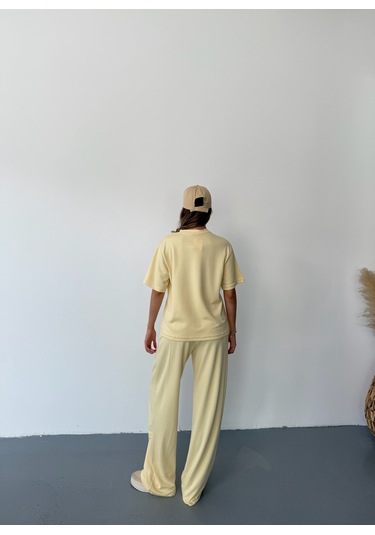 Kadın Modal Kısa Kolu Soft Touch Spor Takım Sarı