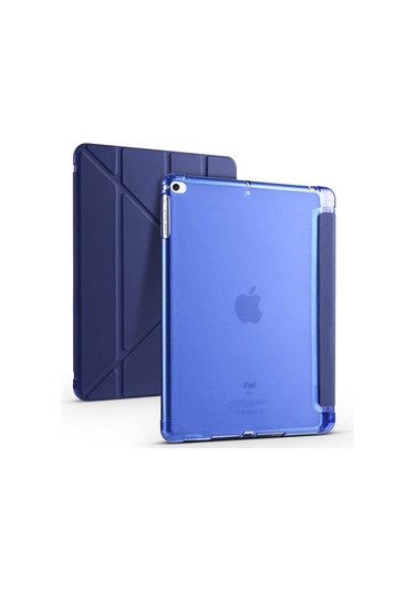 Kilifone - İpad Uyumlu İpad 9.7 2018 6.nesil - Kılıf Kalem Bölmeli Stand Olabilen Origami Tri Folding Tablet Kılıfı - Lacivert