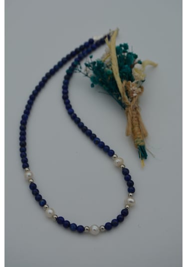 Stoneage Lapis Lazuli Ve Incili Kadın Kolye Beyaz