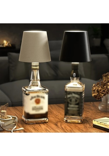 Honeybeeshop Şarj Edilebilir Kablosuz Şişe Lambası Siyah 3 Renk Sıcaklığı Ofis Mobilyaları İçin Masa Lambası Çeşitli Şişelere Uyumlu Siyah