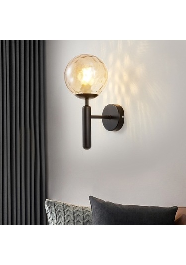 Novahub Yuvarlak Cam Led Duvar Lambası Otel/yatak Odası Başucu Oturma Odası, Krem Beyaz Abajur Beyaz