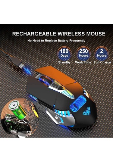 Bluetooth Şarjlı Kablosuz Yan Düğmeli Fare 3 Modlu: Bt5.0/3.0+2.4ghz 7 Renkli Işık Siyah Diğer