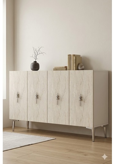 Ka1217bts Salkım Konsol Ve Tv Sehpası Beyaz-traverten-silver 120cm