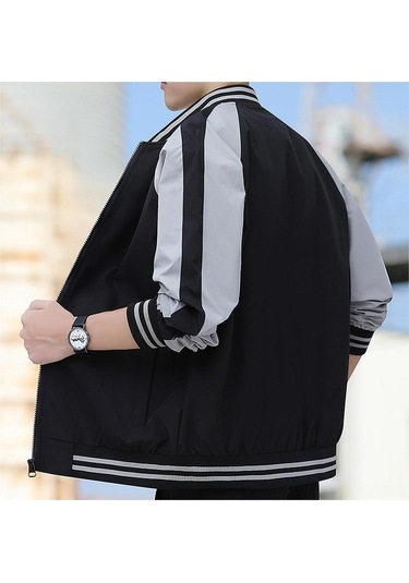 Erkek İlkbahar Ve Sonbahar Renk Bloklu Ceket - Siyah