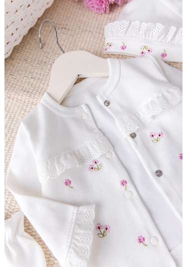 Çiçekli Natural 100% Pamuk 5'li Kız Bebek Hastane Çıkışı Bebek Takımı Set