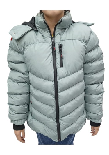 Erkek Çocuk Fermuar Cepli Kapüşonu Çıkabilen İçi Peluş Astarlı Su Yeşili Mont Mint Yeşili