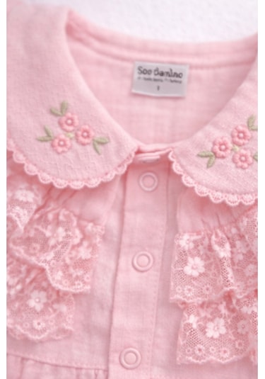 Kardeşler Bebe Müslin Body & Zıbın Dantel Detay Pembe