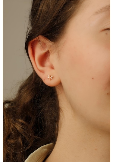 Minimal Yusufçuk Böceği Gümüş Küpe Rose-2351