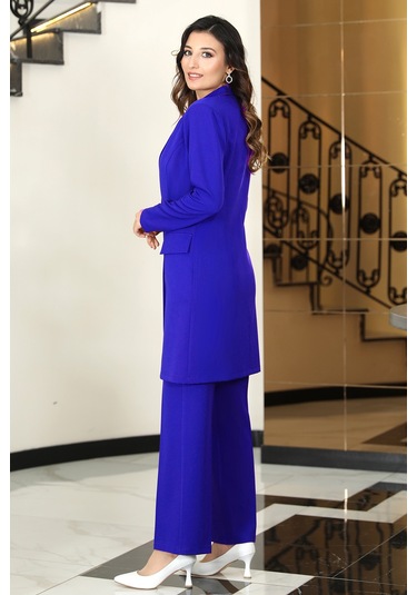 Parla Ceket Pantolon Şık Tesettür Takım Saks