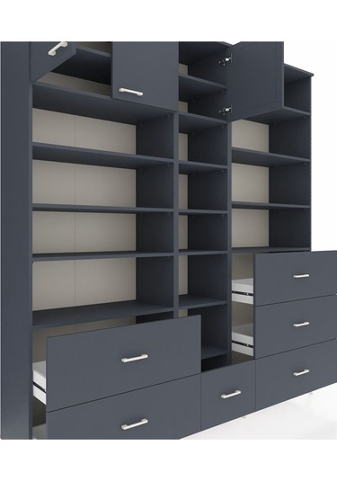 Hyperion Dolap 17 Raflı 6 Çekmeceli 3 Kapaklı 220x44x243 Antrasit-antrasit/antrasit Antrasıt/antrasıt