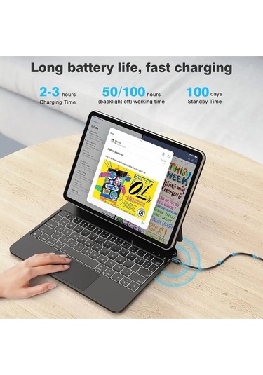 İpad Uyumlu10. Nesil 10.9 İnç Magic Klavye Keyboard Touchpad Akıllı Işıklı Q Klavyeli Kılıf Manyetik