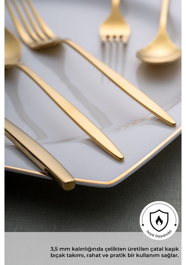 Emsan Alisa 30 Parça 6 Kişilik Parlak Gold Kutulu Çatal Kaşık Bıçak Takımı Gold